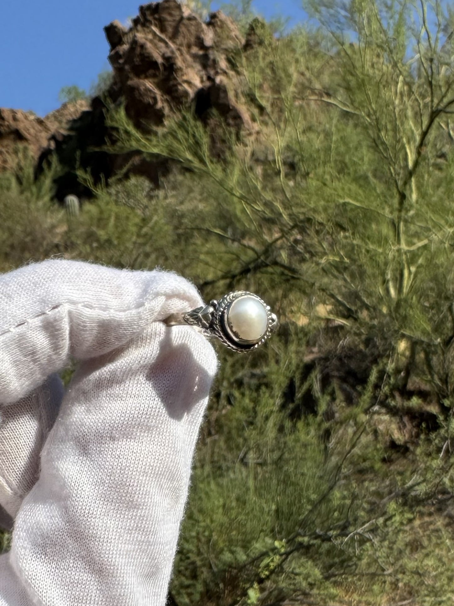 Faux Pearl Sterling Silver Ring ~ Size 6.5