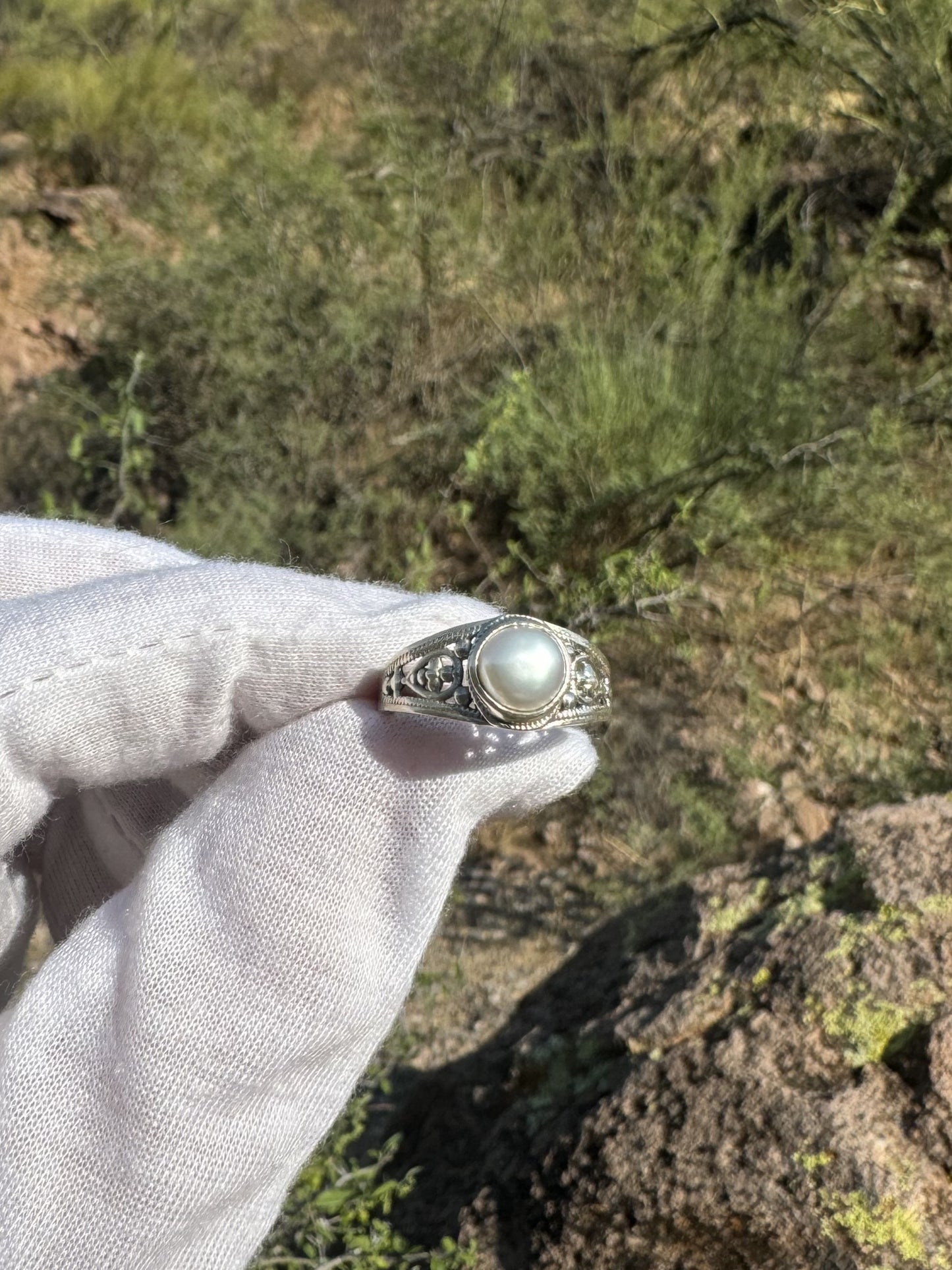 Faux Pearl Sterling Silver Ring ~ Size 7