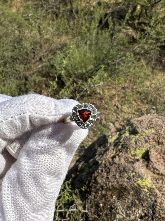 Garnet Sterling Silver Ring ~ Size 6.5