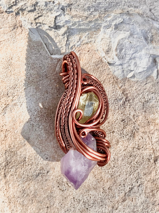 Amethyst / Heliodor  ~ Wire Wrap Pendant