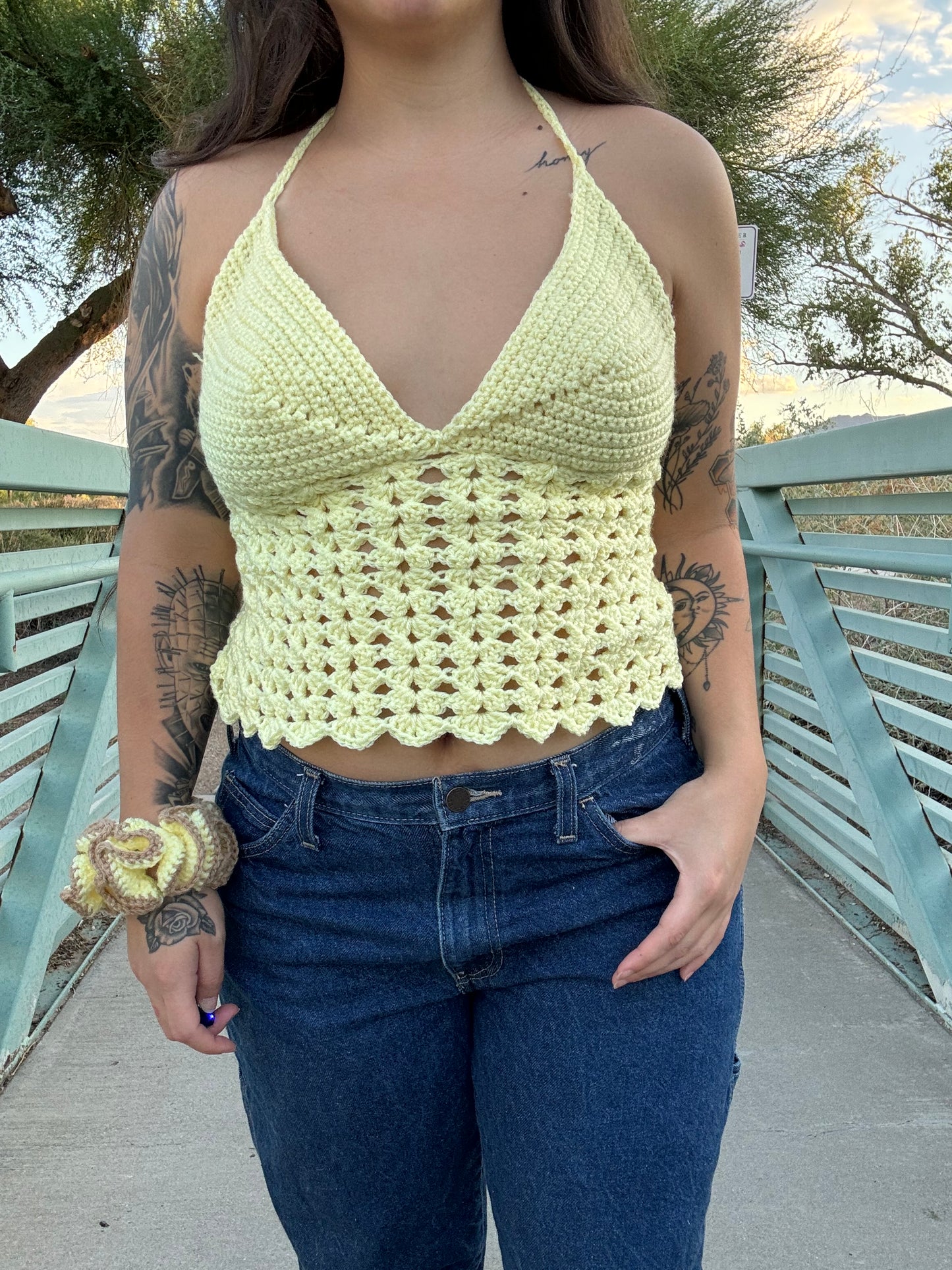 Handmade Crochet Yellow Buttercup Top