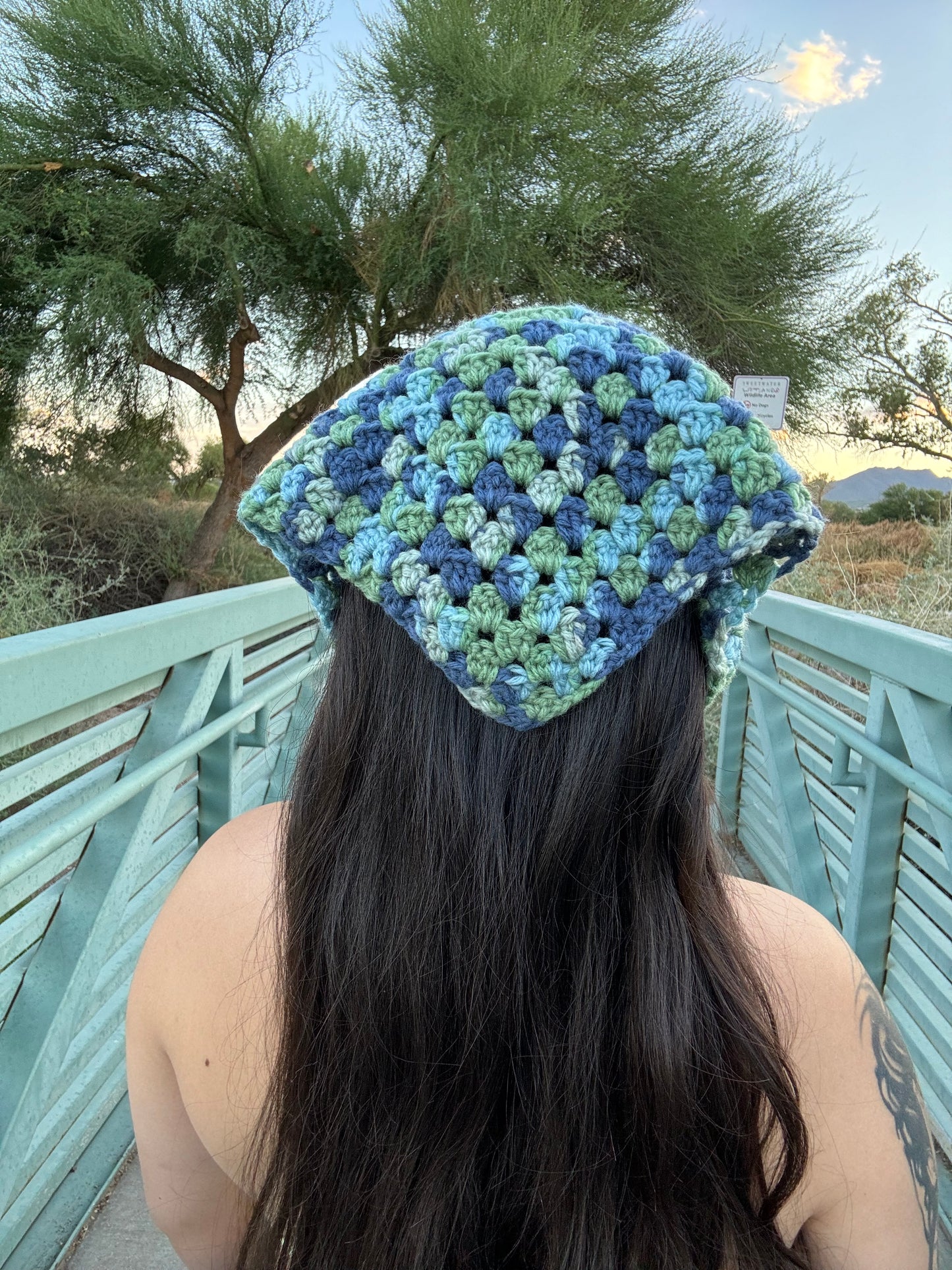 "Blue Jay" Handmade Crochet Bandana