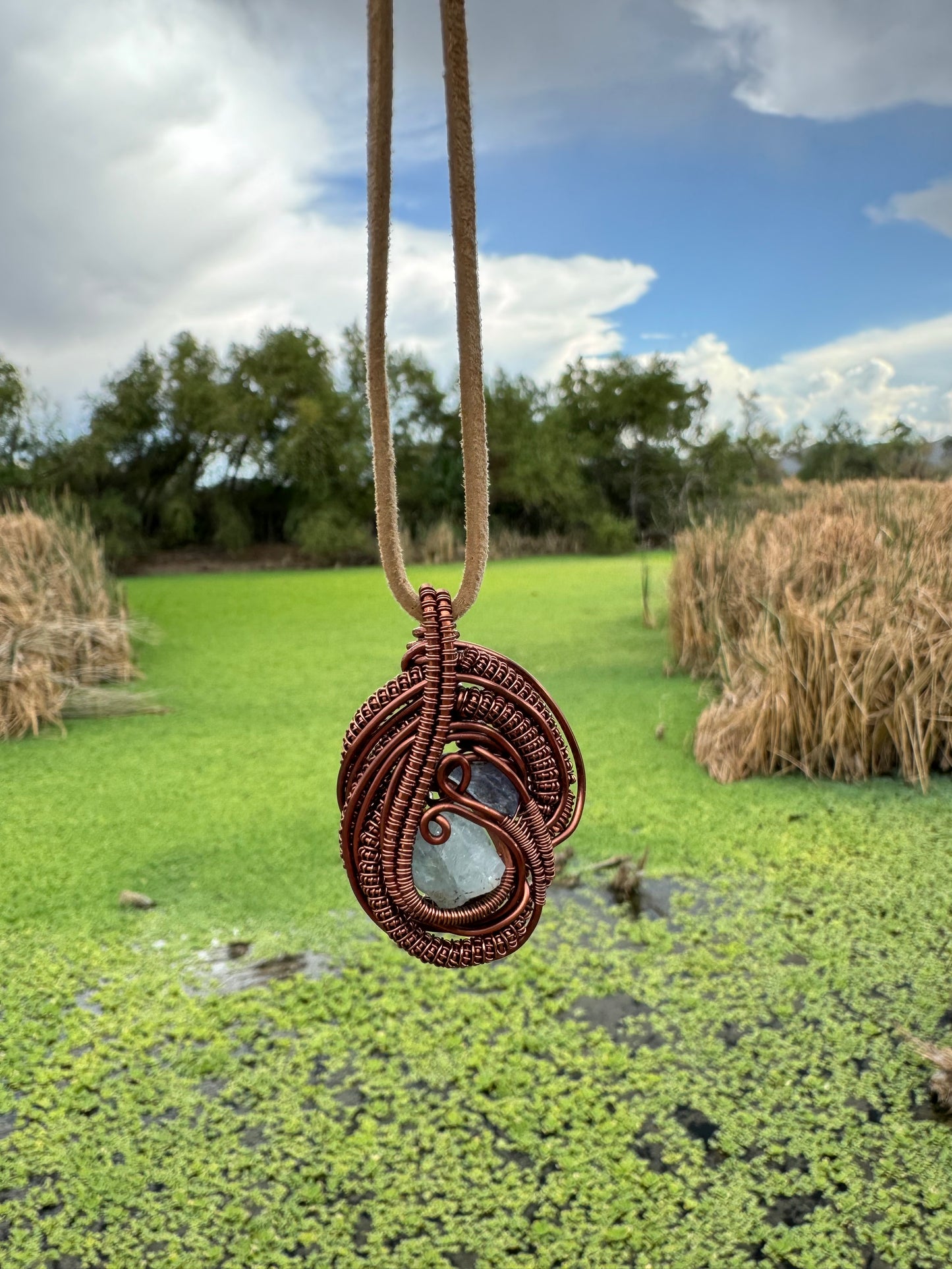 Aquamarine / Tanzanite ~ Wire Wrapped Pendant