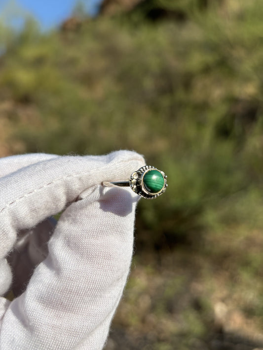 Malachite Sterling Silver Ring ~ Size 8