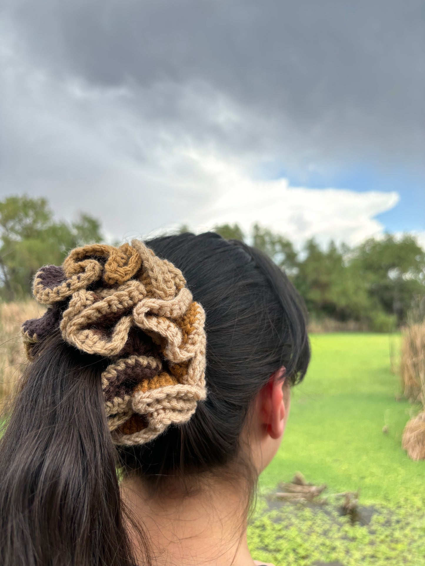 "Mocha" Jumbo Handmade Crochet Scrunchie