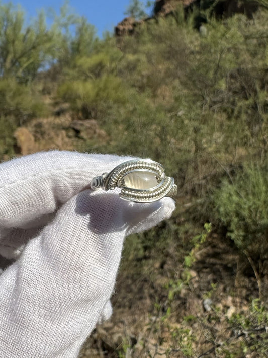 Rose Quartz Sterling Silver Wire Wrapped Ring ~ Size 8