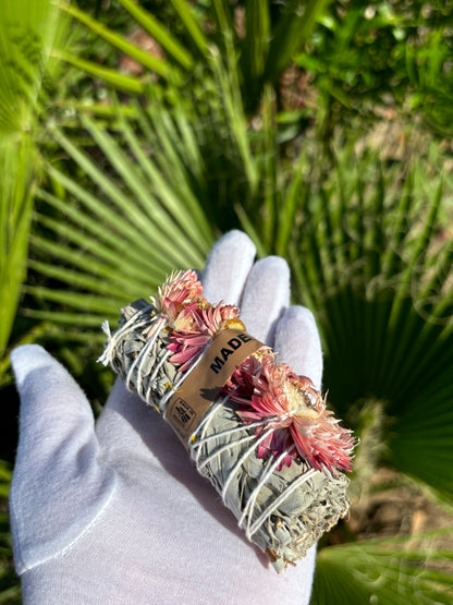 White Sage 4" Smudge Stick W/ Flowers