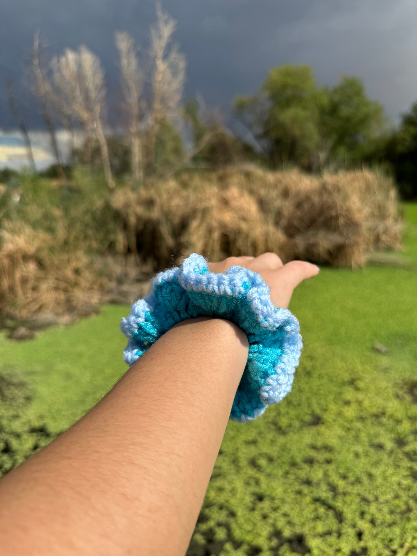 "Waves" Small Handmade Crochet Scrunchie