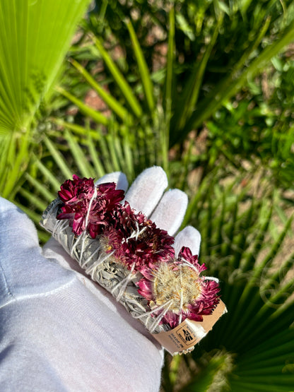 White Sage 4" Smudge Stick W/ Flowers