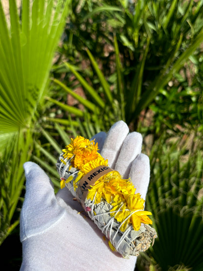 White Sage 4" Smudge Stick W/ Flowers